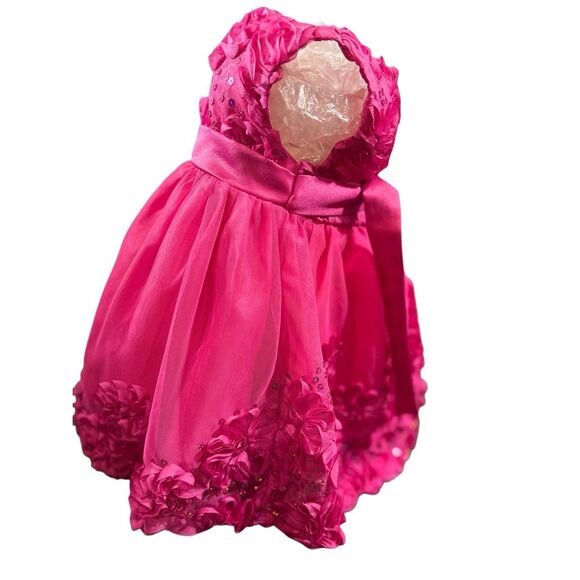 Rare Editions Baby Girl Fuchsia Pink Rosette Sequin Dress Size 6-9 Months Formal - Picture 5 of 14